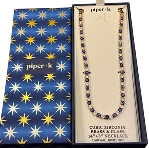 💙🔹️Piper K🔹️ Evil Eye Diamond Cubic Zirconia Brass Glass Gold 14" Necklace